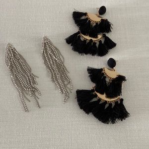 Pack of 2 - dress dangling earrings in diamond/silver and gold and black tassels